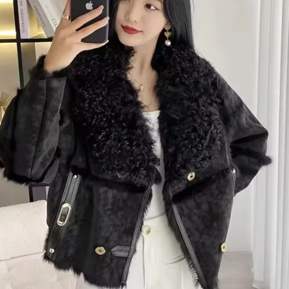 Jackets & Blazers - Rabbit Fur Lining Sheepskin New Winter Women Fur JacketsReal Naturally Neck Coat